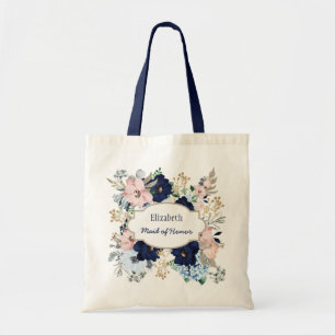 Bolso De Tela Nombre personalizado Blue Pink Rose Bridal