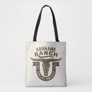 Bolso De Tela NOMBRE Personalizado Bull Steer Skull Western Ranc