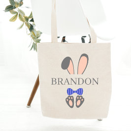 Bolso De Tela Nombre Personalizado Bunny De Pascua Con Bow Tie