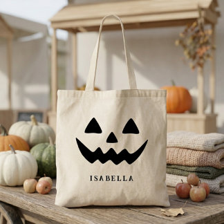 Bolso De Tela Nombre personalizado Cara de Calabaza Adorable