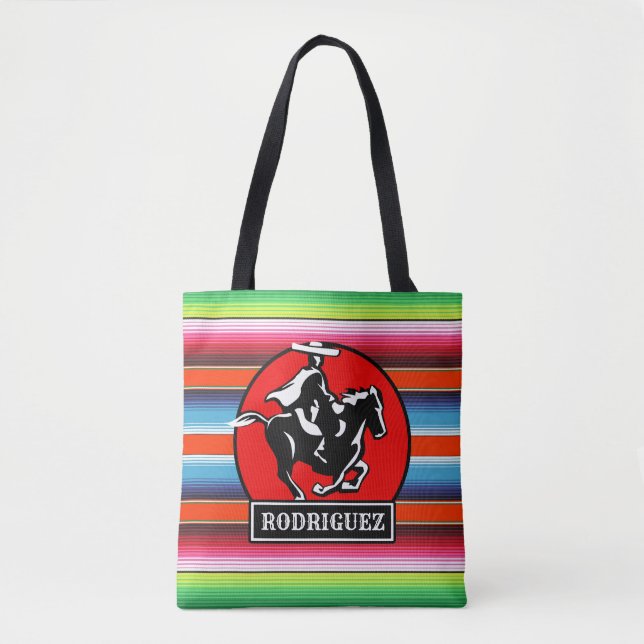 Bolso De Tela NOMBRE Personalizado Carro Caballo Serape Español  (Anverso)