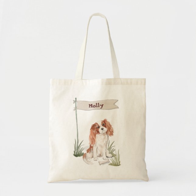 Bolso De Tela Nombre personalizado Cavalier King Charles Spaniel (Frente)