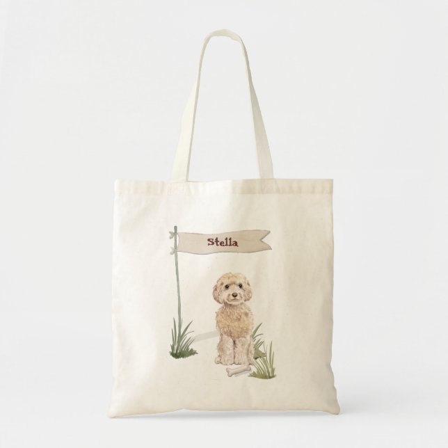 Bolso De Tela Nombre personalizado Champagne Cockapoo Mascota Pe (Frente)