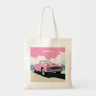 Bolso De Tela Nombre personalizado Coche clásico rosado