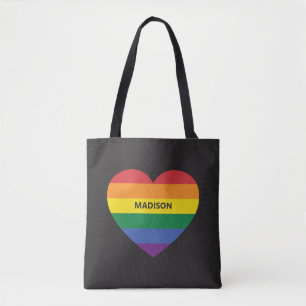 Bolso De Tela Nombre personalizado Corazón arcoiris