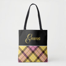 Nombre Personalizado Cuadro Escocés Negro Amarillo