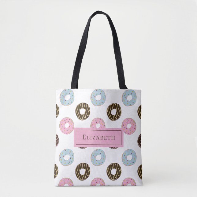 Bolso De Tela Nombre personalizado Cute Donuts Pastel Sweet Toot (Anverso)