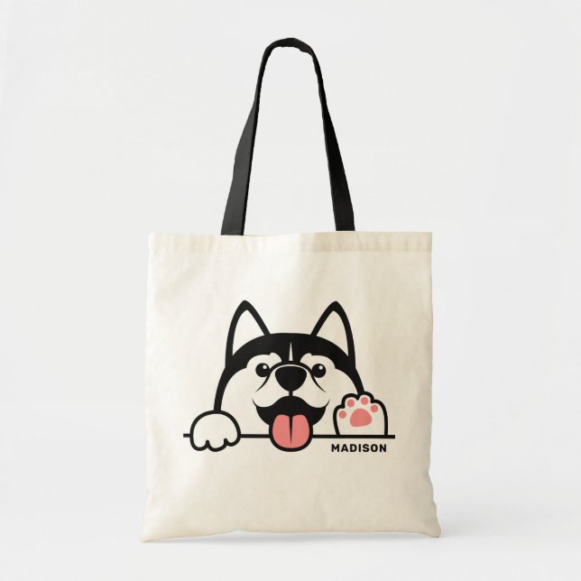 Bolso De Tela Nombre personalizado Cute Siberian Husky (Frente)