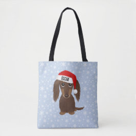 Bolso De Tela Nombre personalizado Dachshund Santa de chocolate 