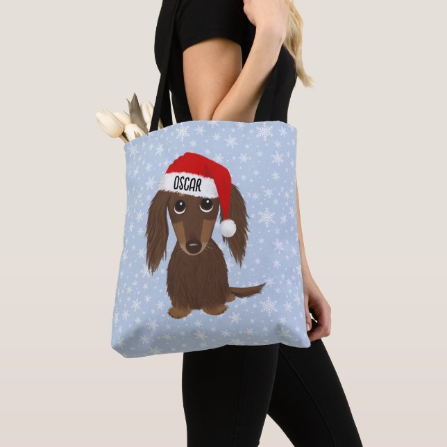Bolso De Tela Nombre personalizado Dachshund Santa de chocolate  (Detalle)