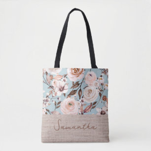 Bolso De Tela Nombre personalizado de acuarela floral