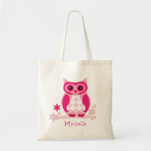 Bolso De Tela Nombre personalizado de búho rosa Tote Girly Cute