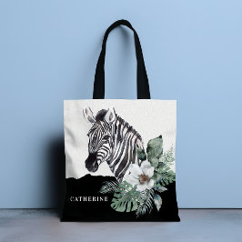 Bolso De Tela Nombre personalizado de cebra silvestre acuarela