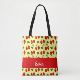 Bolso De Tela Nombre personalizado de cerezas rojas en amarillo