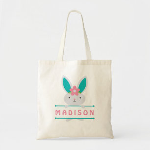 Bolso De Tela Nombre personalizado de conejito de Pascua