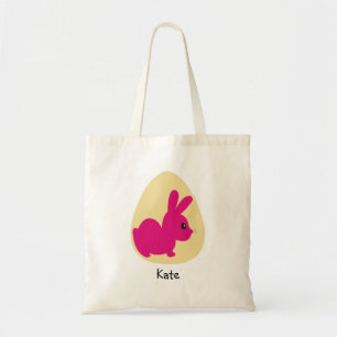 Bolso De Tela Nombre personalizado de conejo rosa y huevo de Pas