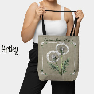 Bolso De Tela Nombre personalizado de Dandelions estilo bordado