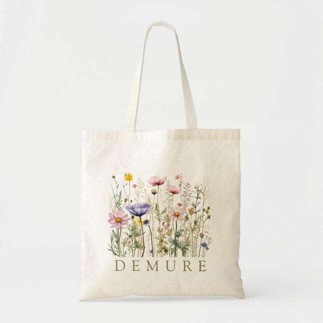 Bolso De Tela Nombre personalizado de delimitación de flores sil (Frente)