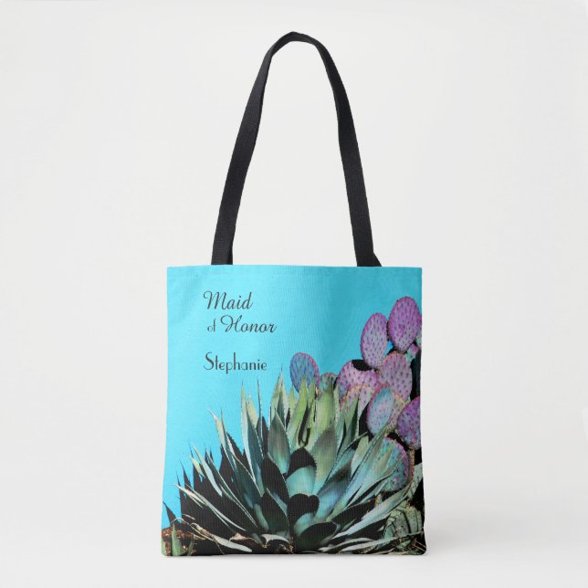 Bolso De Tela Nombre personalizado de doncella, agave y cactus (Anverso)