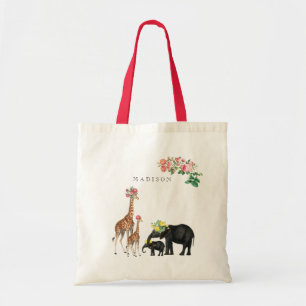 Bolso De Tela Nombre personalizado de elefante cutáneo y jirafa