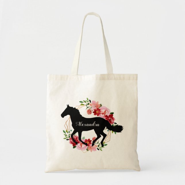 Bolso De Tela Nombre personalizado de equitación ecuestre person (Frente)