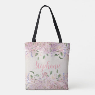 Bolso De Tela Nombre personalizado de floral rosa de Rubor