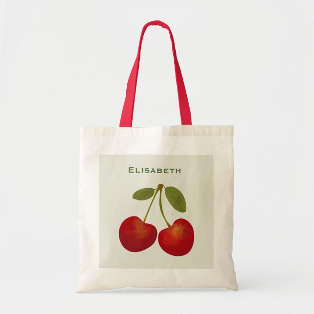 Bolso De Tela Nombre personalizado de fruta de cerezas rojas (Frente)