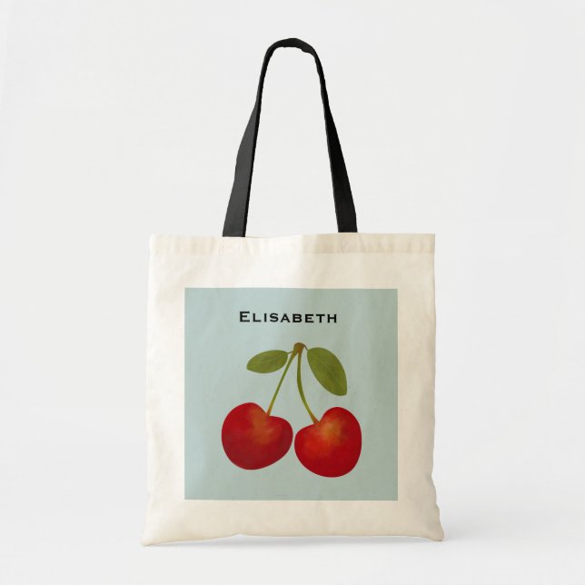 Bolso De Tela Nombre personalizado de fruta de cerezas rojas (Frente)