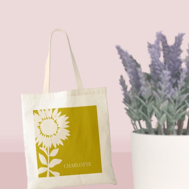 Bolso De Tela Nombre personalizado de girasol moderno minimalist (Subido por el creador)