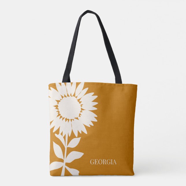 Bolso De Tela Nombre personalizado de girasol moderno minimalist (Reverso)