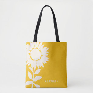 Bolso De Tela Nombre personalizado de girasol moderno minimalist