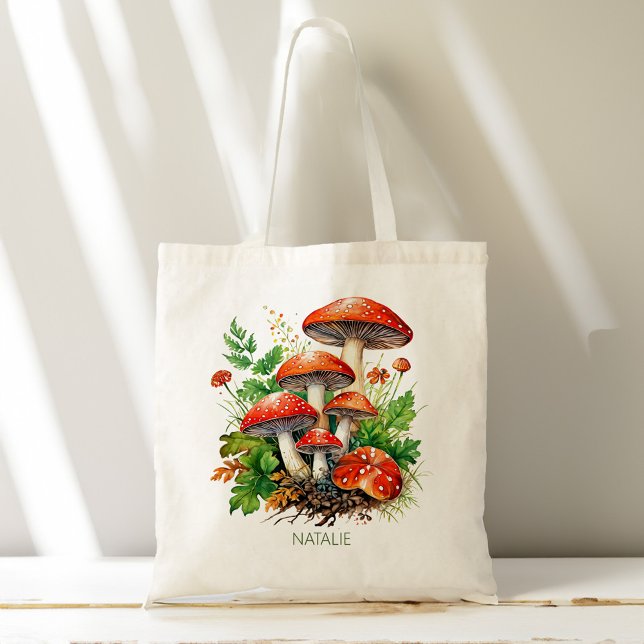 Bolso De Tela Nombre personalizado de hongos de hongos silvestre (Wild forest mushrooms fungi personalized name tote bag aesthetic gifts for her Mushroom Lover Gift )