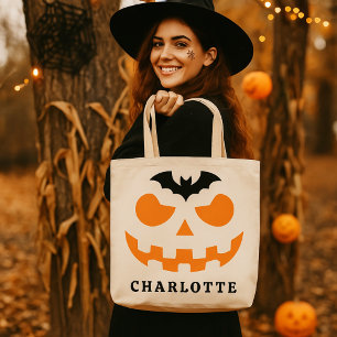 Bolso De Tela Nombre personalizado de la calabaza de Halloween p