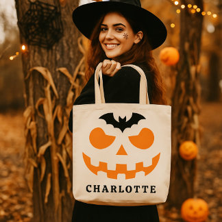 Bolso De Tela Nombre personalizado de la calabaza de Halloween p