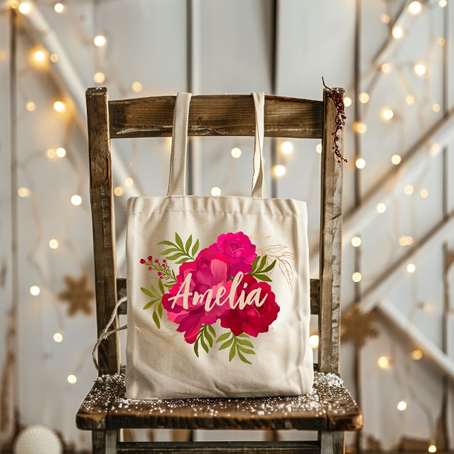 Bolso De Tela Nombre personalizado de la dama de honor floral ro (Subido por el creador)