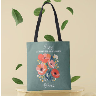 Bolso De Tela Nombre personalizado de la flor de nacimiento de a