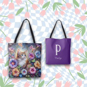 Bolso De Tela Nombre personalizado de la flor Jardín Kitty