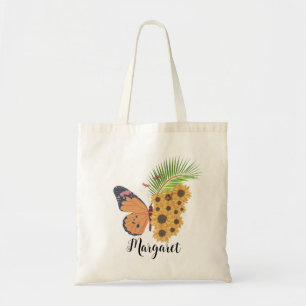 Bolso De Tela Nombre personalizado de la mariposa de girasol ama