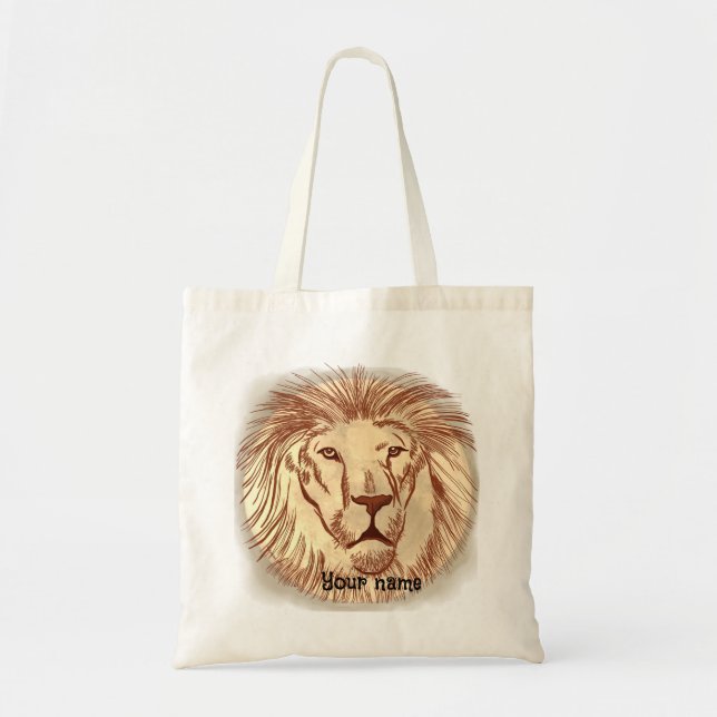 Bolso De Tela Nombre personalizado de Lion Face Tote Bag (Frente)