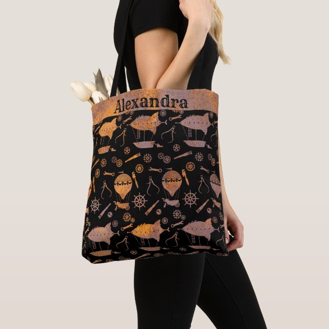 Bolso De Tela Nombre personalizado de los aviones Steampunk Rust (Detalle)