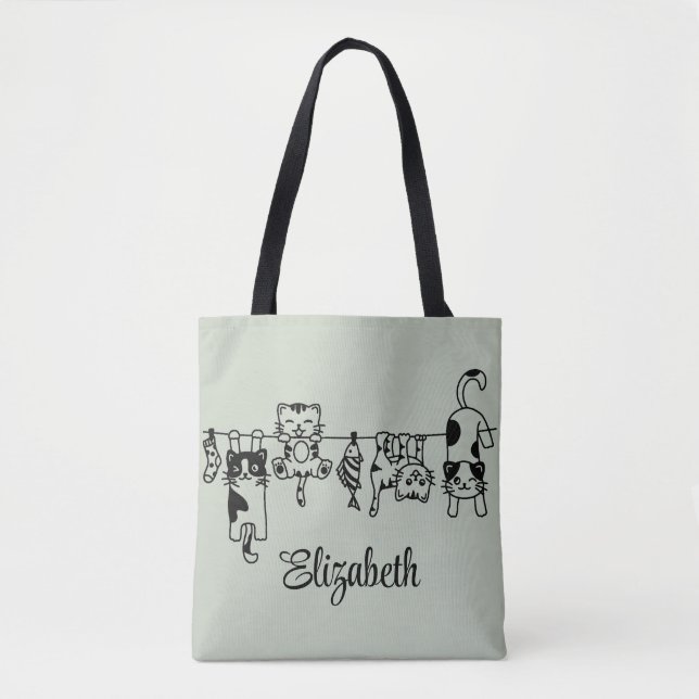 Bolso De Tela Nombre personalizado de los gatitos colgantes (Anverso)