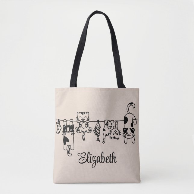 Bolso De Tela Nombre personalizado de los gatitos colgantes (Anverso)
