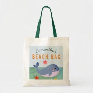 Bolso De Tela Nombre personalizado de los niños Whale Beach Tote