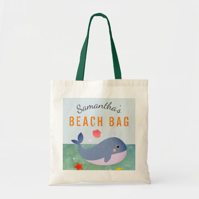 Bolso De Tela Nombre personalizado de los niños Whale Beach Tote (Frente)