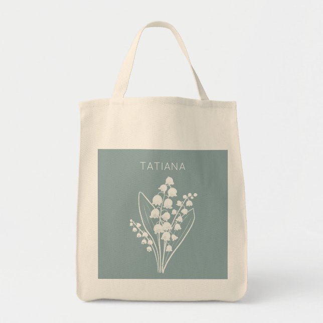 Bolso De Tela Nombre personalizado de May Lily of Valley Floral  (Frente)