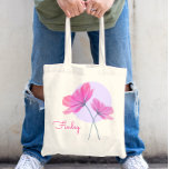 Bolso De Tela Nombre personalizado de Moda de flores rosas peque<br><div class="desc">Hermosas y delicadas flores nórdicas rosadas. Este elegante diseño floral incluye un nombre que personalizar. La forma redonda y el color del tipo de letra pueden editarse.</div>