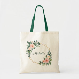 Bolso De Tela Nombre personalizado de moda verde de oro botánico