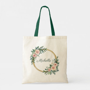 Bolso De Tela Nombre personalizado de moda verde de oro botánico