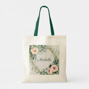 Bolso De Tela Nombre personalizado de moda verde de oro botánico