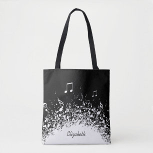 Bolso De Tela nombre personalizado de música blanco negro